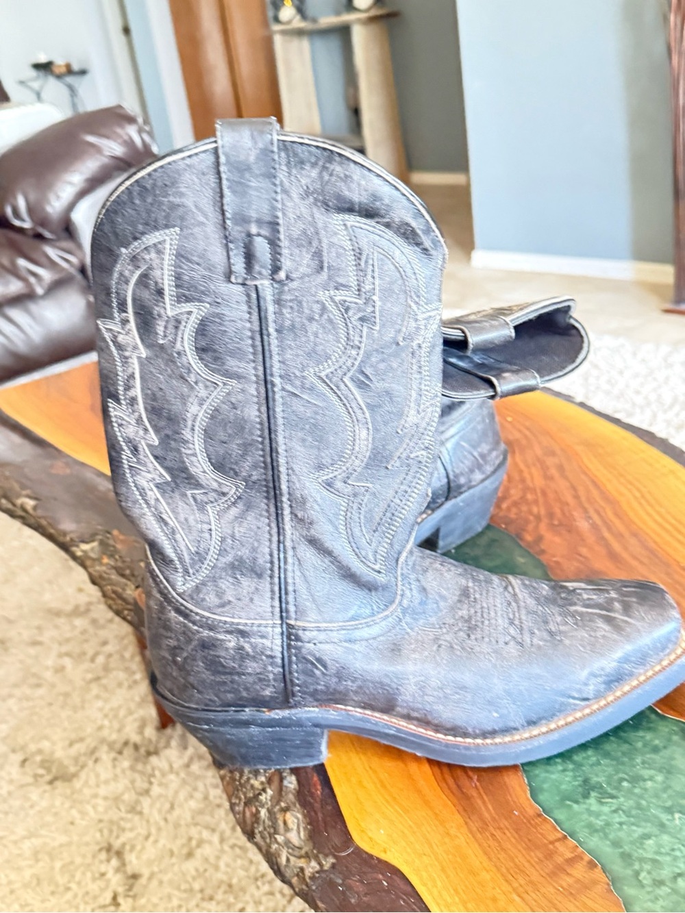 Laredo Men's Jessco Leather Square Toe Cowboy Boots - Sanded Black - 68557 Sz 9D - Picture 9 of 14
